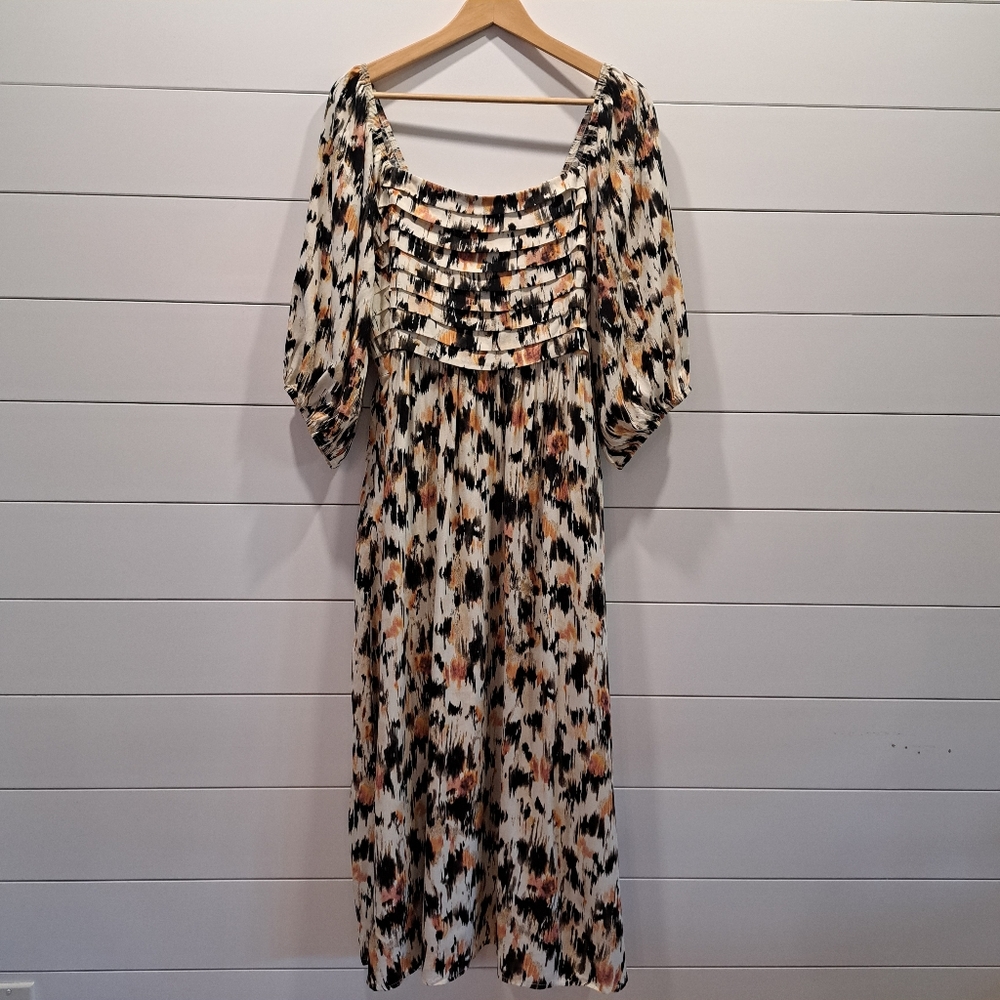 NWT Torrid Pintuck Bodice Peasant Sleeve Cottagecore Boho Midi Dress Plus-size 2